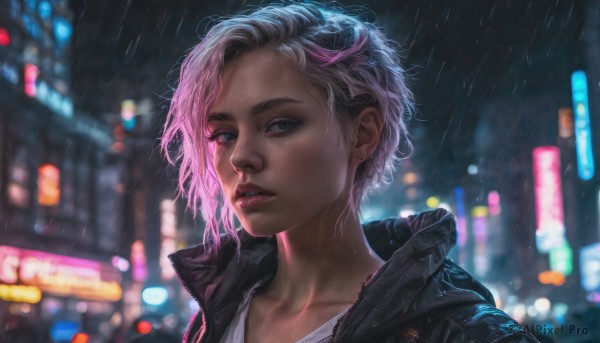 A female caught in a peaceful rainy outdoors