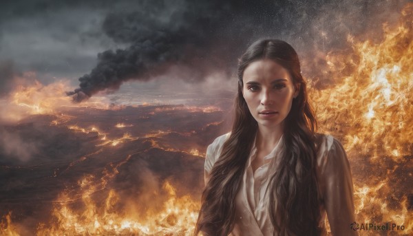 The beauty of a female set in a captivating fiery scenery