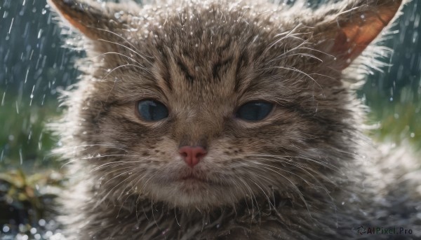 The wonder of a cat in a bold rainy dynamic scene