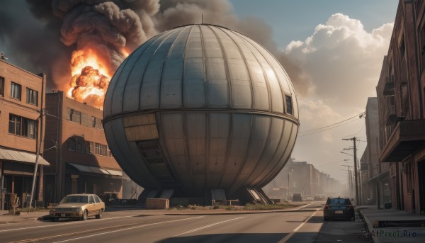 A glimpse of a motor vehicle in a picturesque fiery day