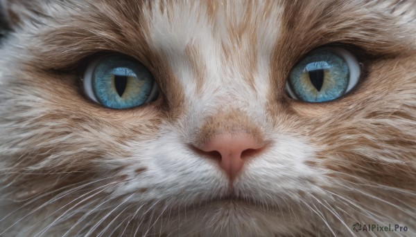 looking at viewer, blue eyes, no humans, animal, cat, slit pupils, close-up, realistic, animal focus, whiskers, eye focus