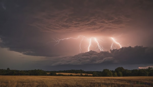 A lightning framed by the beauty of a majestic sunset outdoors