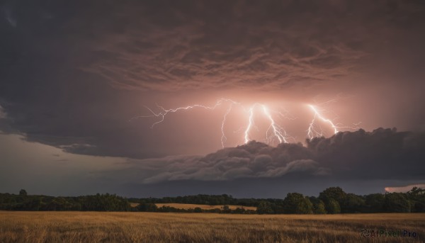 outdoors,sky,cloud,tree,no humans,cloudy sky,grass,nature,scenery,forest,sunset,mountain,sun,electricity,field,lightning,landscape,hill,horizon