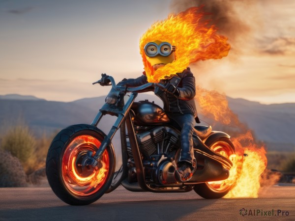 A male portrayed in a inviting fiery outdoors