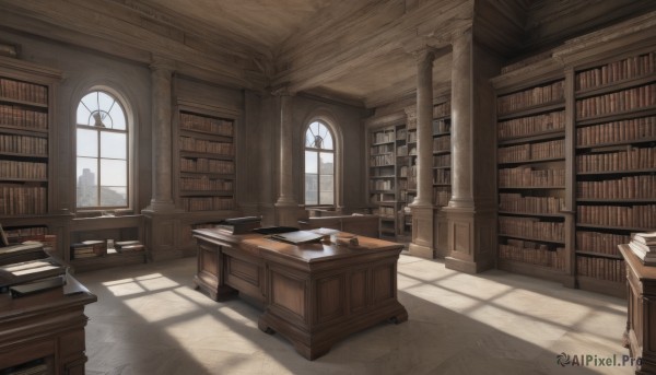 day,indoors,book,no humans,window,shadow,chair,table,sunlight,scenery,desk,light rays,paper,bookshelf,sunbeam,shelf,book stack,library,ladder,candle,candlestand