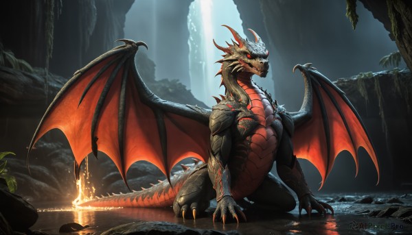 A monster in a picturesque fiery outdoors