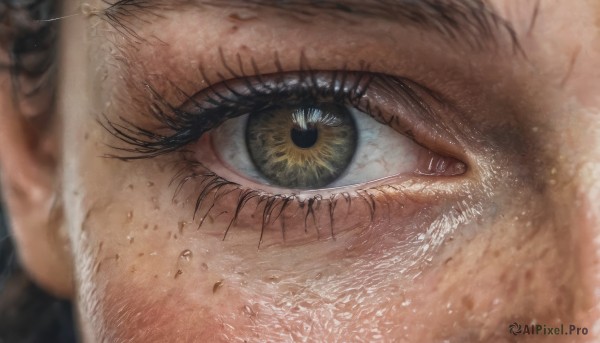 solo,looking at viewer,1boy,green eyes,yellow eyes,male focus,blurry,eyelashes,close-up,freckles,reflection,realistic,eye focus,black hair,depth of field