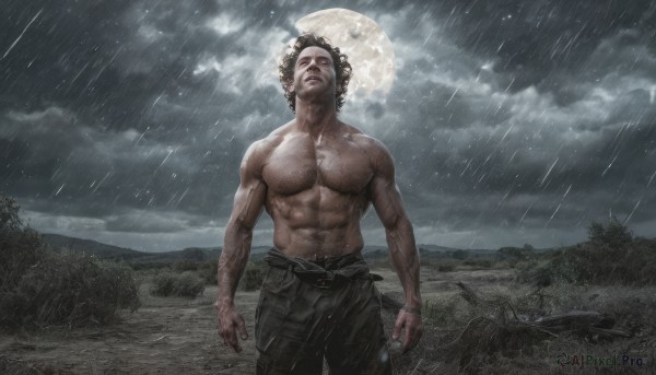 A male set against the backdrop of a captivating rainy outdoors