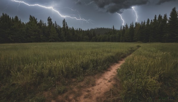 A lightning captured in a enchanting rainy outdoors