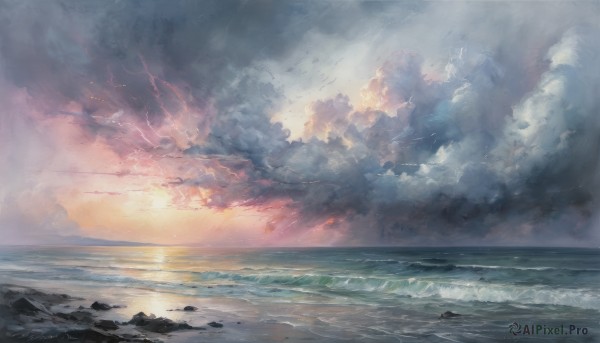 A lightning in a dynamic sunset day
