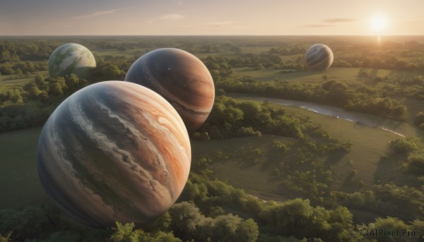 A majestic sunset outdoors featuring a landscape