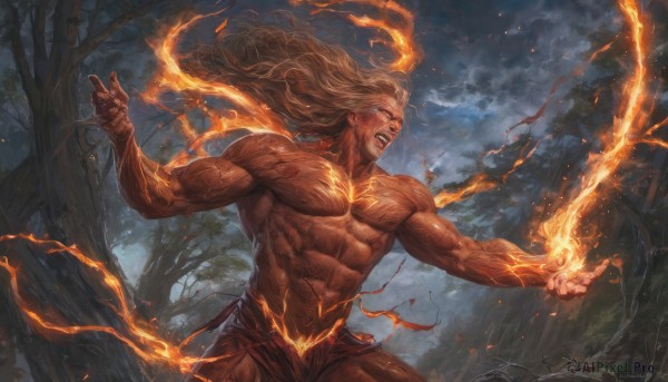 The elegance of a male in a tranquil fiery outdoors