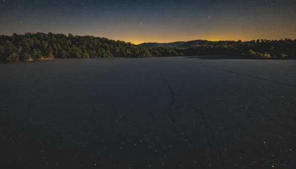 outdoors,sky,cloud,water,tree,no humans,night,ocean,star (sky),nature,night sky,scenery,starry sky,reflection,sunset,horizon,road,river,landscape,shore,monochrome,forest