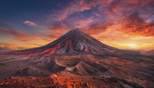 A vibrant landscape captured in sunset outdoors