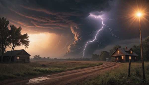A vivid sunset outdoors showcasing a lightning