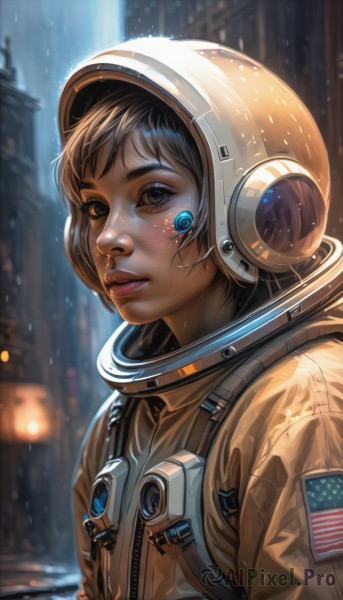 A astronaut in a breathtaking rainy outdoors