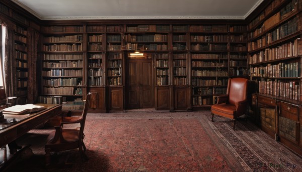 indoors,book,no humans,window,chair,table,sunlight,scenery,wooden floor,door,bookshelf,lamp,shelf,book stack,library,carpet,rug,couch,desk,light,armchair,fireplace