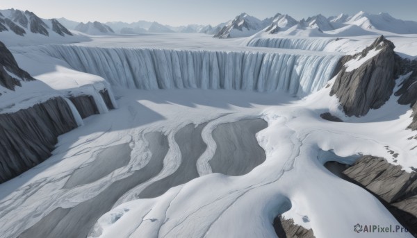A stunning view of a landscape in snowy day