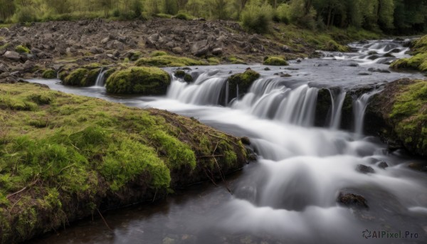 A majestic waterfall within a lush day