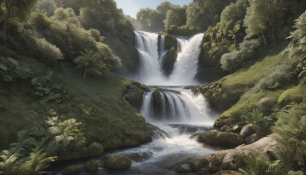 A waterfall captured beautifully in a tranquil day