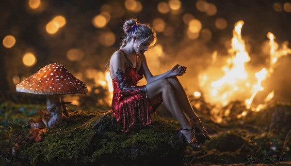 A majestic fiery outdoors featuring a female