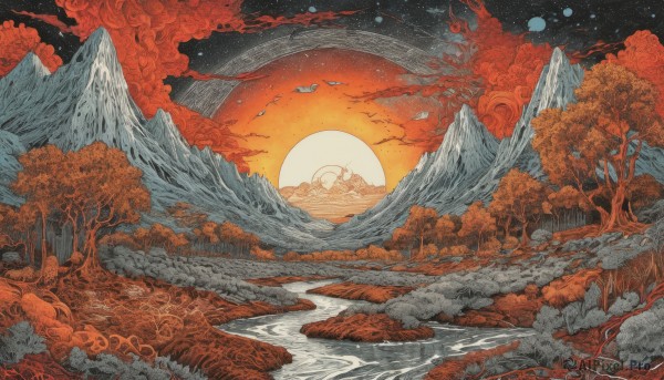 A glimpse of a landscape in a picturesque sunset outdoors