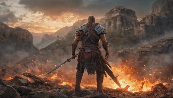 The wonder of a male in a picturesque sunset outdoors