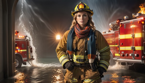 A female in a picturesque fiery outdoors