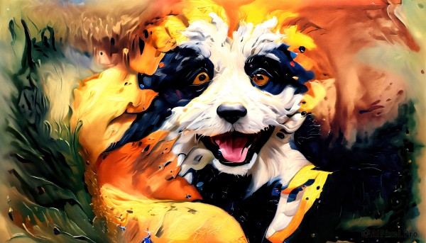 A peaceful image of a dog in fiery dynamic scene