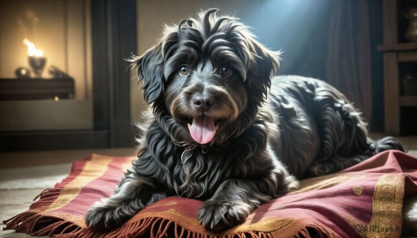 A graceful view of a dog in fiery dynamic scene