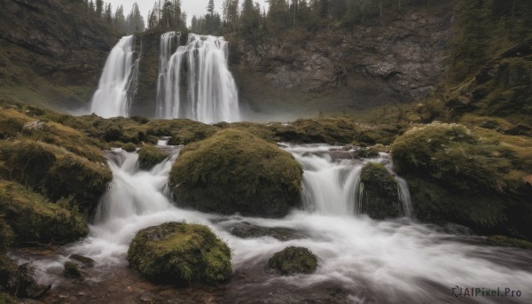 A breathtaking day featuring a waterfall