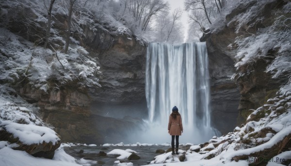 The elegance of a female in a tranquil snowy outdoors