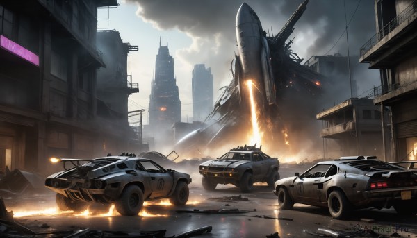A vivid fiery outdoors highlighting a motor vehicle