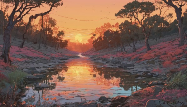 The majestic beauty of a landscape set within a ethereal sunset outdoors