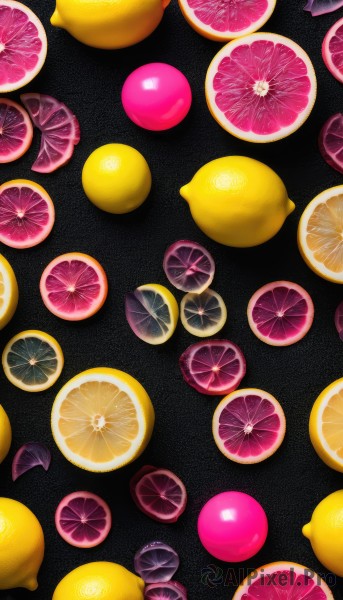 food,no humans,fruit,black background,orange (fruit),food focus,lemon,still life,lemon slice,orange slice,simple background,gradient,leaf,scenery