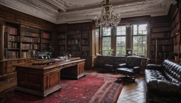 day,indoors,tree,cup,book,no humans,window,chair,table,sunlight,plant,scenery,couch,wooden floor,stairs,bookshelf,lamp,candle,shelf,book stack,armchair,carpet,candlestand,rug,cabinet,chandelier,globe,fireplace,pillow,potted plant,painting (object)