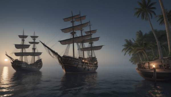 A idyllic boat within a vivid sunset outdoors