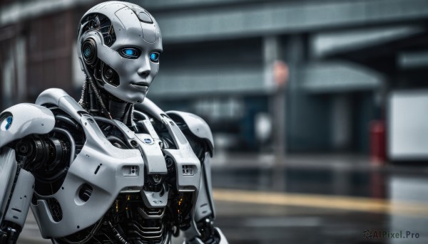 A cyborg in a tranquil building