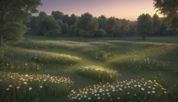 A stunning portrayal of a landscape in a lush sunset outdoors