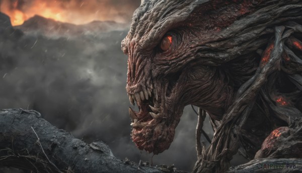 A monster surrounded by a captivating fiery outdoors