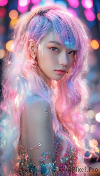 A female amidst a vivid dynamic scene