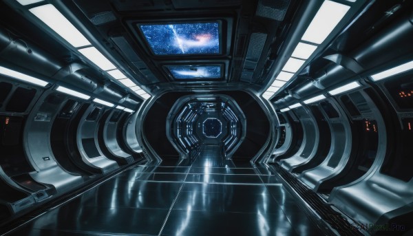 sky,dutch angle,no humans,star (sky),scenery,reflection,science fiction,space,planet,spacecraft,cockpit,indoors,window,realistic,cable,monitor,screen,machine