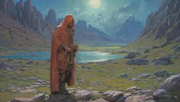 The serene presence of a male in a breathtaking outdoors