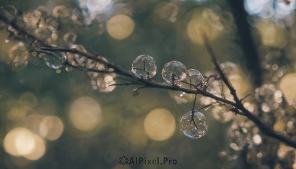 blurry, tree, no humans, depth of field, blurry background, scenery, blurry foreground, branch, bokeh, still life