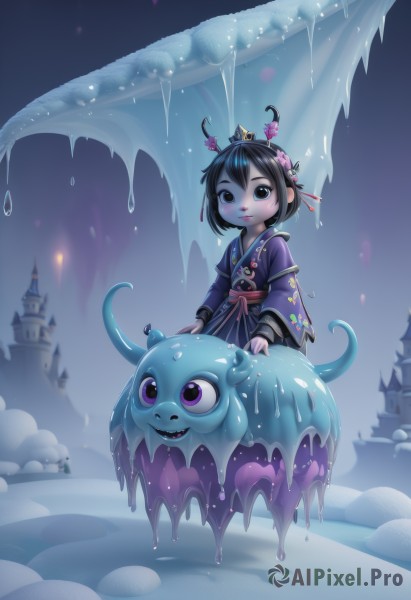 A majestic snowy outdoors featuring a child
