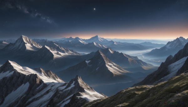 A unique view of a landscape in snowy outdoors