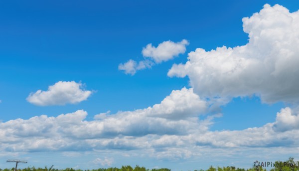 outdoors,sky,day,cloud,tree,blue sky,no humans,cloudy sky,grass,plant,nature,scenery,power lines,utility pole,cumulonimbus cloud,signature,forest,torii,summer