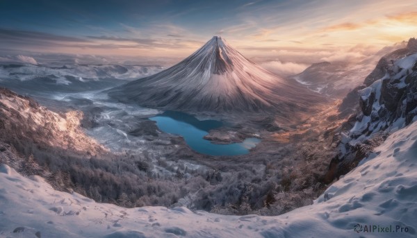 The majestic beauty of a landscape set within a calm snowy outdoors