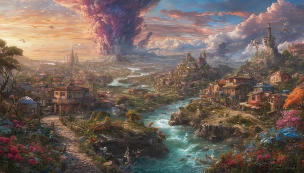 A stunning portrayal of a landscape in a calm sunset outdoors