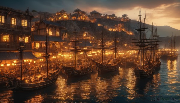 A boat portrayed in a inviting sunset outdoors